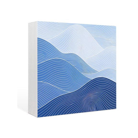 Wood Box Sign Blue Mountain Ridges Square Boxes Sgin Desk Decor Decorative Wood Block Plaque Topographic Lines Peaks Wooden Signs for Home Tabletop Shelf Wall Office Room Table Decor Gifts 6"x6"