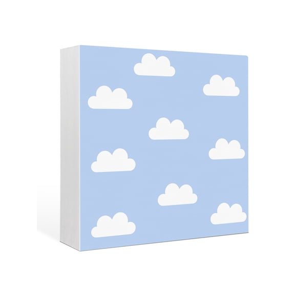 Wood Box Sign Blue Sky Clouds Square Boxes Sgin Desk Decor Decorative Wood Block Plaque Calm Atmosphere Wooden Signs for Home Tabletop Shelf Wall Office Room Table Decorations Gifts 6"x6"
