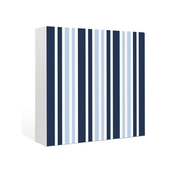 Wood Box Sign Blue Striped Square Boxes Sgin Desk Decor Decorative Wood Block Plaque Navy Blue Vertical Stripes Wooden Signs for Home Tabletop Shelf Wall Office Room Table Decorations Gifts 6"x6"