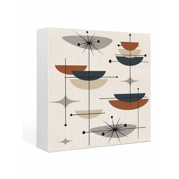 Wood Box Sign Boho Mid Century Square Boxes Sgin Desk Decor Decorative Wood Block Plaque Black Orange Geometric Abstract Wooden Signs for Home Tabletop Shelf Wall Office Room Table Decor Gifts 6"x6"