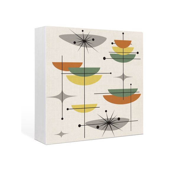 Wood Box Sign Boho Mid Century Square Boxes Sgin Desk Decor Decorative Wood Block Plaque Sage Green Yellow Geometric Abstract Wooden Signs for Home Tabletop Shelf Wall Office Table Decor Gifts 6"x6"