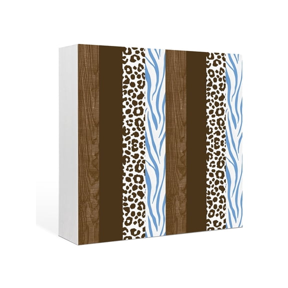 Wood Box Sign Brown Leopard Zebra Stripes Square Boxes Sgin Desk Decor Decorative Wood Block Plaque Abstract Wood Collage Wooden Signs for Home Tabletop Shelf Wall Office Table Decor Gifts 6"x6"