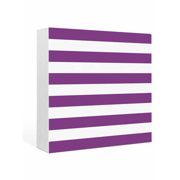 Wood Box Sign Classical Stripe Square Boxes Sgin Desk Decor Decorative Wood Block Plaque Purple Wooden Signs for Home Tabletop Shelf Wall Office Room Table Decorations Gifts 6"x6"