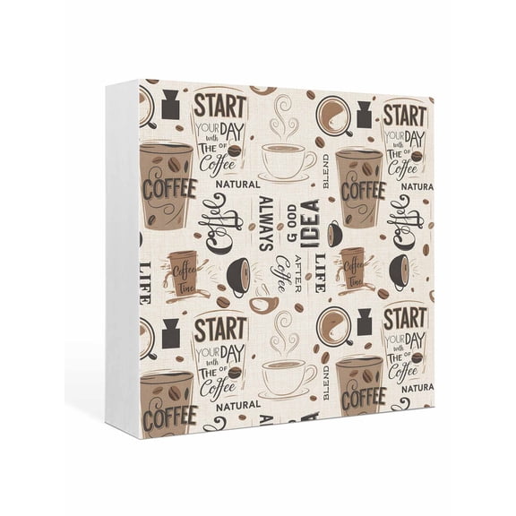 Wood Box Sign Coffee Cup Square Boxes Sgin Desk Decor Decorative Wood Block Plaque Coffee Beans Day Wooden Signs for Home Tabletop Shelf Wall Office Room Table Decorations Gifts 6"x6"