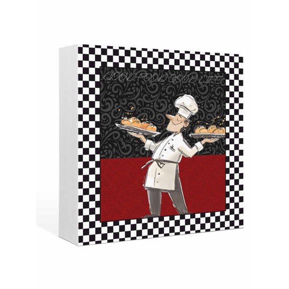 Wood Box Sign Cooks Kitchens Square Boxes Sgin Desk Decor Decorative Wood Block Plaque Chef Red Black Buffalo Plaid Wooden Signs for Home Tabletop Shelf Wall Office Room Table Decor Gifts 6"x6"