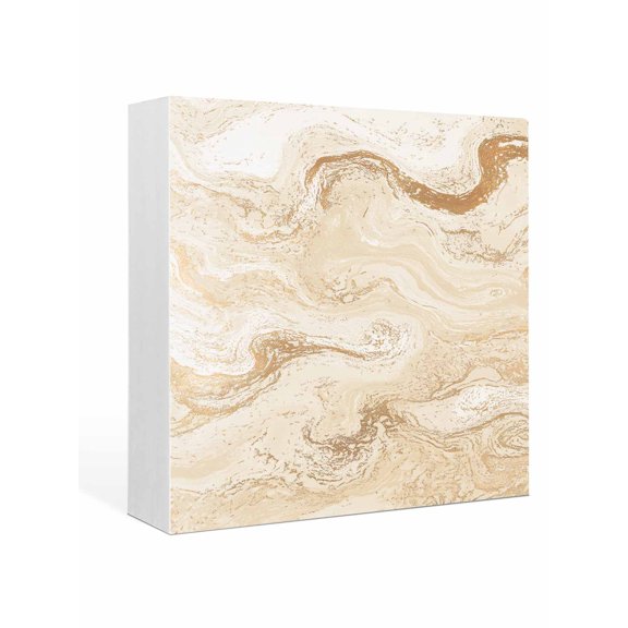 Wood Box Sign Cream Marble Square Boxes Sgin Desk Decor Decorative Wood Block Plaque Abstract Fluid Art Wooden Signs for Home Tabletop Shelf Wall Office Room Table Decorations Gifts 6"x6"