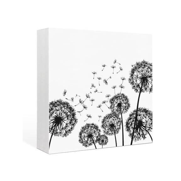 Wood Box Sign Dandelion Square Boxes Sgin Desk Decor Decorative Wood Block Plaque Spring Flower Plants Wooden Signs for Home Tabletop Shelf Wall Office Room Table Decorations Gifts 6"x6"