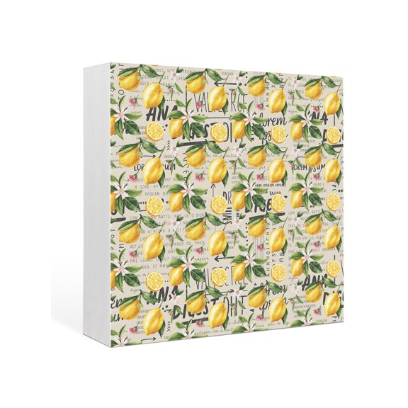 Wood Box Sign FloralLemon Square Boxes Sgin Desk Decor Decorative Wood Block Plaque Yellow Summer Fruit Vintage Text Wooden Signs for Home Tabletop Shelf Wall Office Room Table Decor Gifts 6"x6"