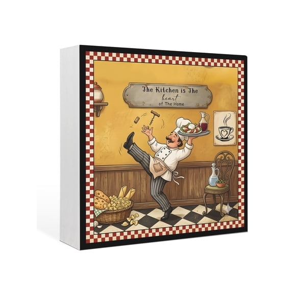 Wood Box Sign Funny Chef Square Boxes Sgin Desk Decor Decorative Wood Block Plaque Pizza Toss Cooking Kitchen Plaid Wooden Signs for Home Tabletop Shelf Wall Office Room Table Decor Gifts 6"x6"