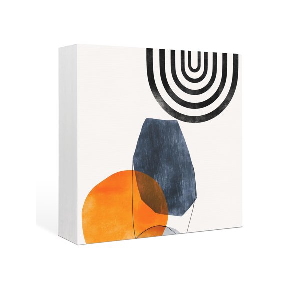 Wood Box Sign Geometric Boho Square Boxes Sgin Desk Decor Decorative Wood Block Plaque Orange Abstract Modern Bohemian Wooden Signs for Home Tabletop Shelf Wall Office Room Table Decor Gifts 6"x6"