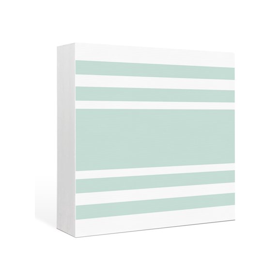 Wood Box Sign Geometric Pattern Square Boxes Sgin Desk Decor Decorative Wood Block Plaque Green Stripe Wooden Signs for Home Tabletop Shelf Wall Office Room Table Decorations Gifts 6"x6"