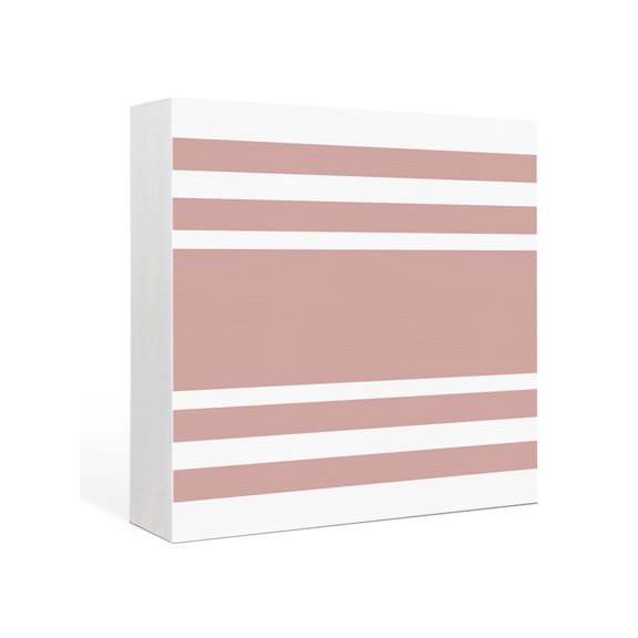 Wood Box Sign Geometric Pattern Square Boxes Sgin Desk Decor Decorative Wood Block Plaque Pink Stripe Wooden Signs for Home Tabletop Shelf Wall Office Room Table Decorations Gifts 6"x6"