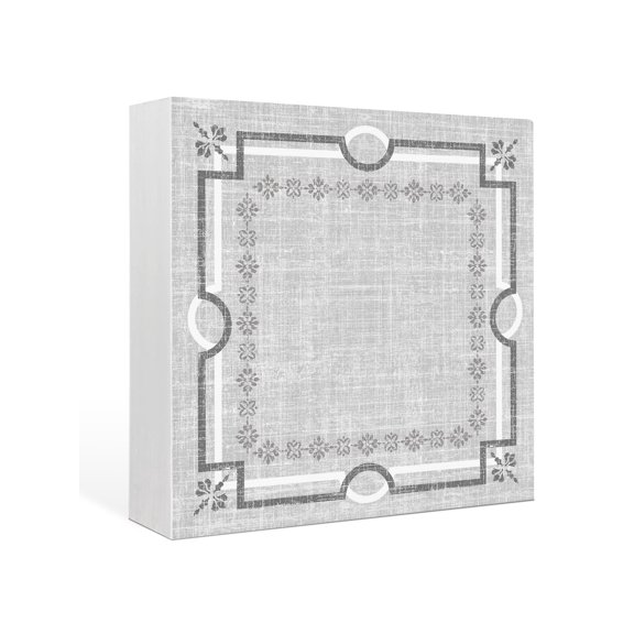 Wood Box Sign Gray Linen Border Square Boxes Sgin Desk Decor Decorative Wood Block Plaque Floral Lines Frame Wooden Signs for Home Tabletop Shelf Wall Office Room Table Decorations Gifts 6"x6"