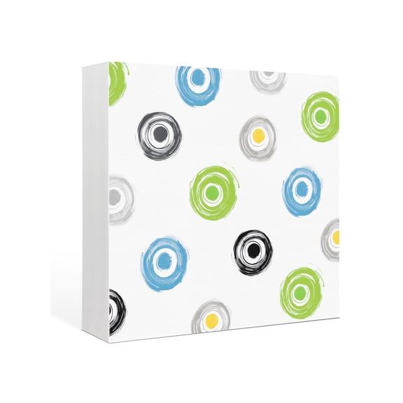 Wood Box Sign Green Blue Polka Dots Square Boxes Sgin Desk Decor Decorative Wood Block Plaque Modern Graffiti Circles Wooden Signs for Home Tabletop Shelf Wall Office Room Table Decor Gifts 6"x6"