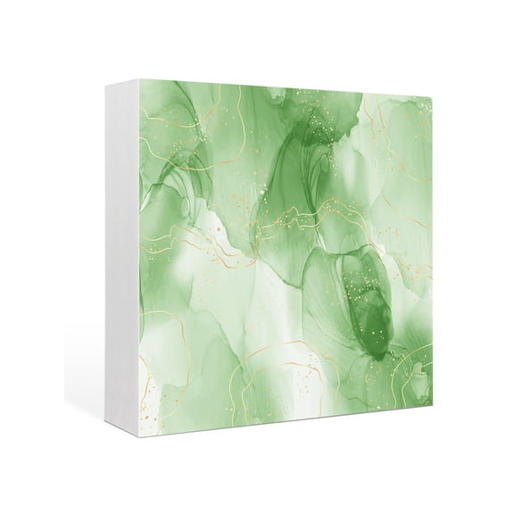 Wood Box Sign Green Marble Square Boxes Sgin Desk Decor Decorative Wood Block Plaque Abstract Geometric Modern Ombre Wooden Signs for Home Tabletop Shelf Wall Office Room Table Decor Gifts 6"x6"