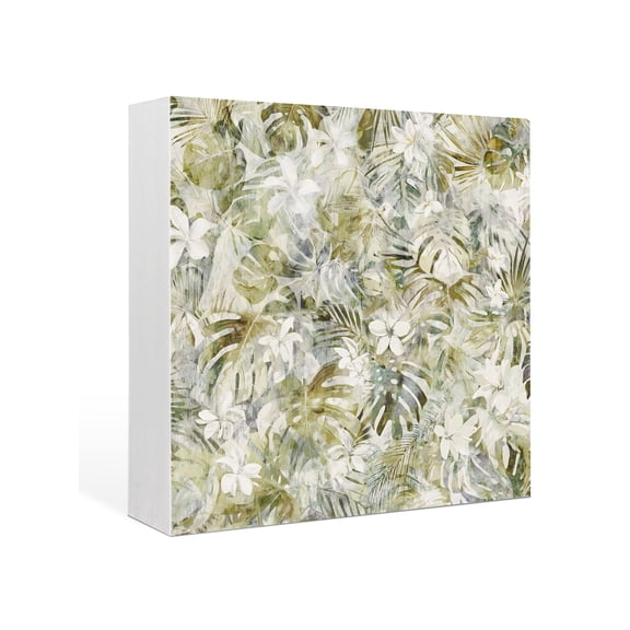 Wood Box Sign Green Palm Leaves Square Boxes Sgin Desk Decor Decorative Wood Block Plaque Spring Flower Wooden Signs for Home Tabletop Shelf Wall Office Room Table Decorations Gifts 6"x6"