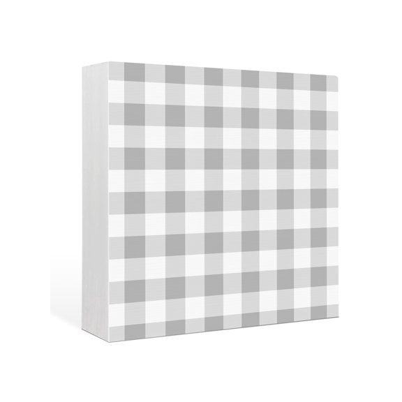 Wood Box Sign Grey Buffalo Plaid Square Boxes Sgin Desk Decor Decorative Wood Block Plaque Check Lines Wooden Signs for Home Tabletop Shelf Wall Office Room Table Decorations Gifts 6"x6"