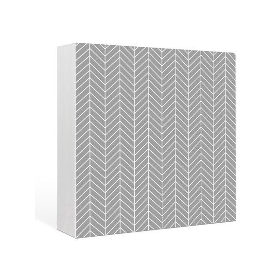 Wood Box Sign Grey Chevron Stripes Square Boxes Sgin Desk Decor Decorative Wood Block Plaque Modern Geometric Texture Wooden Signs for Home Tabletop Shelf Wall Office Room Table Decor Gifts 6"x6"