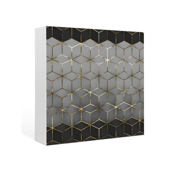 Wood Box Sign Grey Geometric Square Boxes Sgin Desk Decor Decorative Wood Block Plaque Ombre Abstract Art Wooden Signs for Home Tabletop Shelf Wall Office Room Table Decorations Gifts 6"x6"