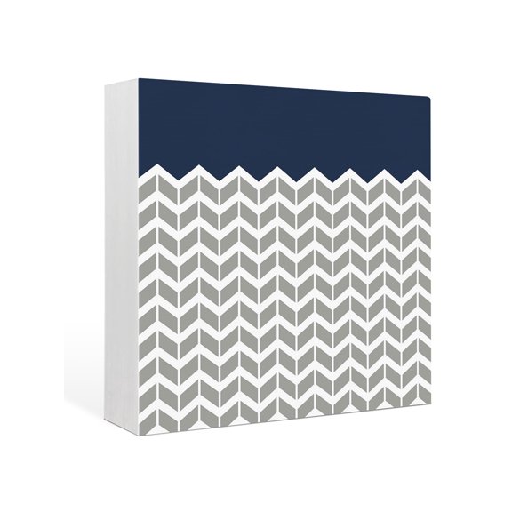 Wood Box Sign Herringbone Pattern Square Boxes Sgin Desk Decor Decorative Wood Block Plaque Vintage Navy Blue Grey Wooden Signs for Home Tabletop Shelf Wall Office Room Table Decorations Gifts 6"x6"