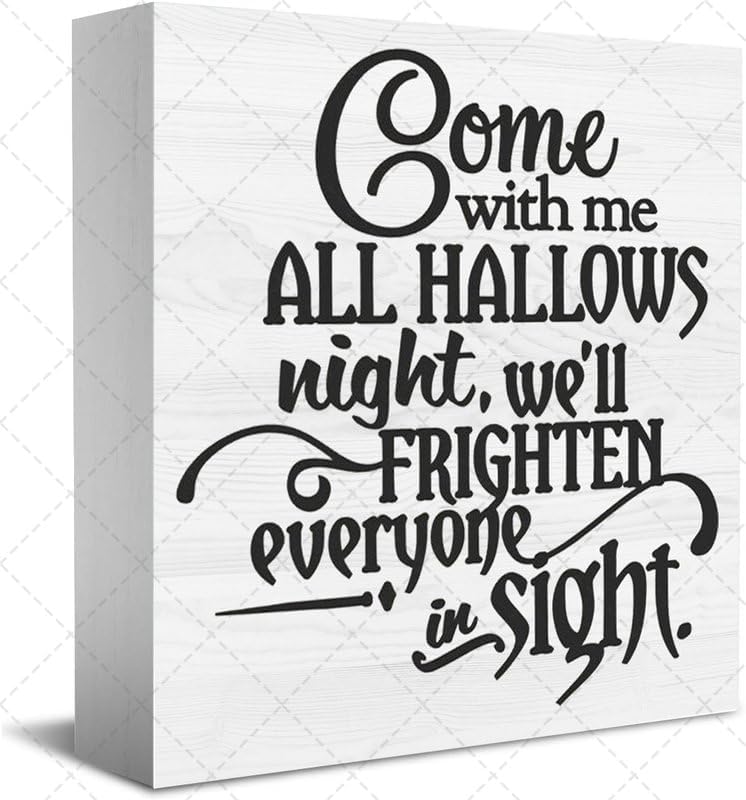 Wood Box Sign Home Decor Come With Me All Hallows Night Halloween Wooden Box Sign Desk Decor, Farmhouse Wood Box Sign For Home Shelf Table Decoration 5 X 5 Inch