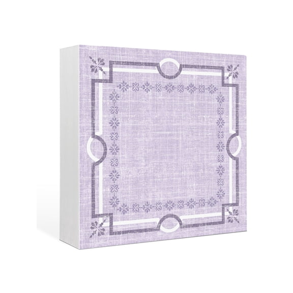 Wood Box Sign Lavender Linen Border Square Boxes Sgin Desk Decor Decorative Wood Block Plaque Floral Lines Frame Wooden Signs for Home Tabletop Shelf Wall Office Room Table Decorations Gifts 6"x6"