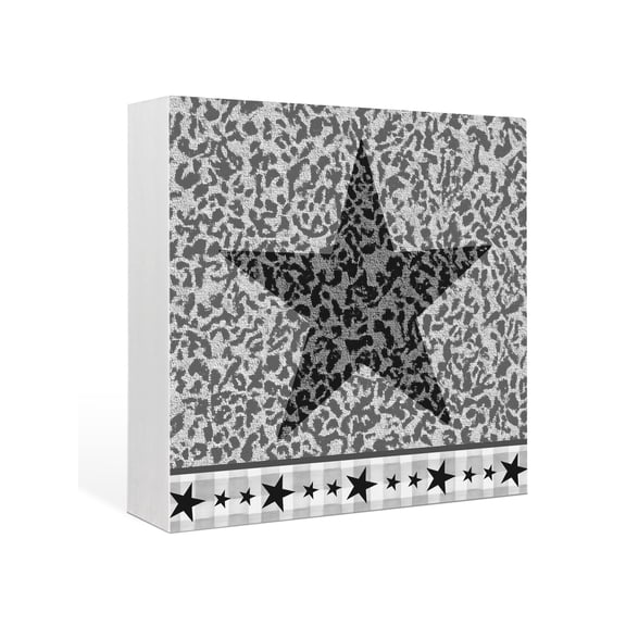 Wood Box Sign Leopard Star Grey Square Boxes Sgin Desk Decor Decorative Wood Block Plaque Vintage Western Plaid Wooden Signs for Home Tabletop Shelf Wall Office Room Table Decorations Gifts 6"x6"