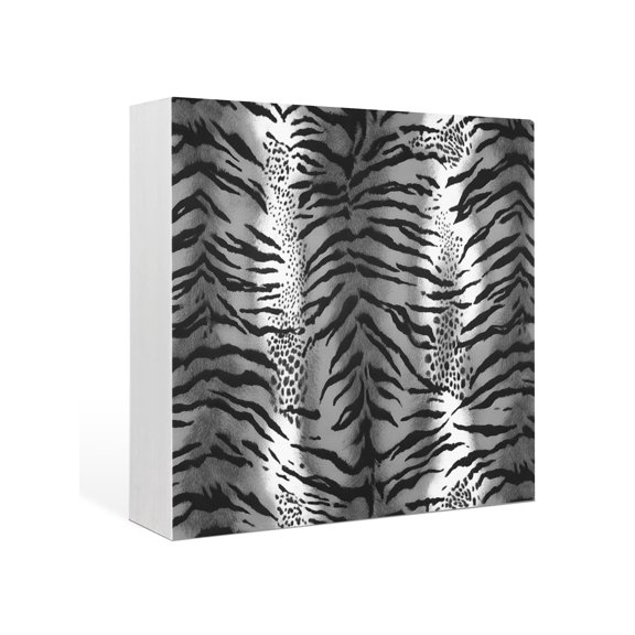 Wood Box Sign Leopard Stripes Square Boxes Sgin Desk Decor Decorative Wood Block Plaque Black Animal Fur Print Wooden Signs for Home Tabletop Shelf Wall Office Room Table Decorations Gifts 6"x6"