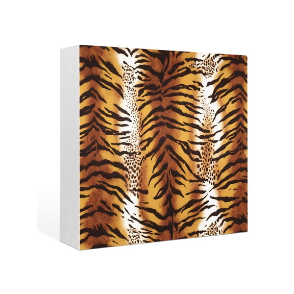 Wood Box Sign Leopard Stripes Square Boxes Sgin Desk Decor Decorative Wood Block Plaque Brown Animal Fur Print Wooden Signs for Home Tabletop Shelf Wall Office Room Table Decorations Gifts 6"x6"