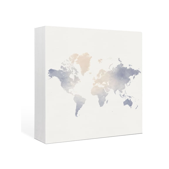 Wood Box Sign Maps Of The World Square Boxes Sgin Desk Decor Decorative Wood Block Plaque Earth Tourism Wooden Signs for Home Tabletop Shelf Wall Office Room Table Decorations Gifts 6"x6"