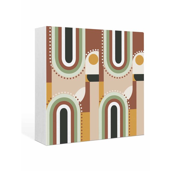 Wood Box Sign Mid Century Abstract Art Square Boxes Sgin Desk Decor Decorative Wood Block Plaque Modern Geometric Brown Green Wooden Signs for Home Tabletop Shelf Wall Office Table Decor Gifts 6"x6"
