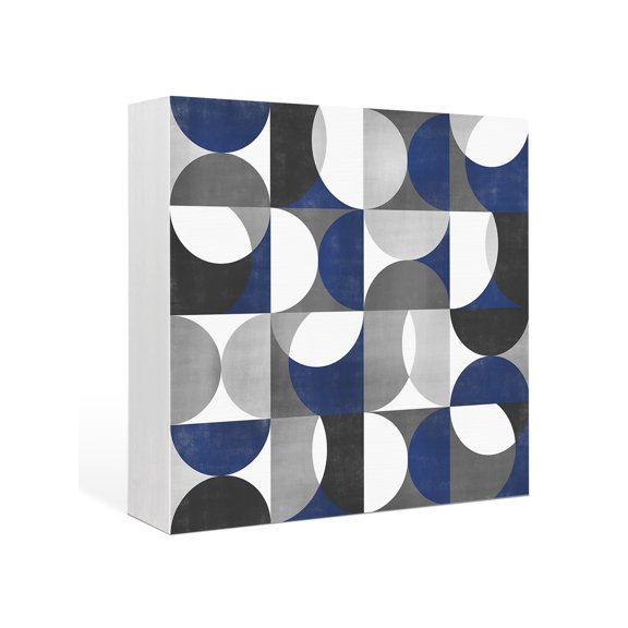 Wood Box Sign Modern Blue Gray Geometric Square Boxes Sgin Desk Decor Decorative Wood Block Plaque Abstract Mid Century Wooden Signs for Home Tabletop Shelf Wall Office Room Table Decor Gifts 6"x6"