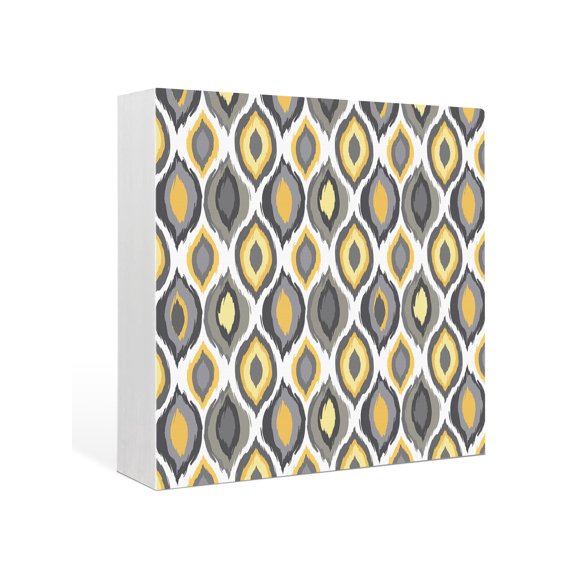 Wood Box Sign Modern Diamond Pattern Square Boxes Sgin Desk Decor Decorative Wood Block Plaque Yellow Geometric Lines Wooden Signs for Home Tabletop Shelf Wall Office Room Table Decor Gifts 6"x6"