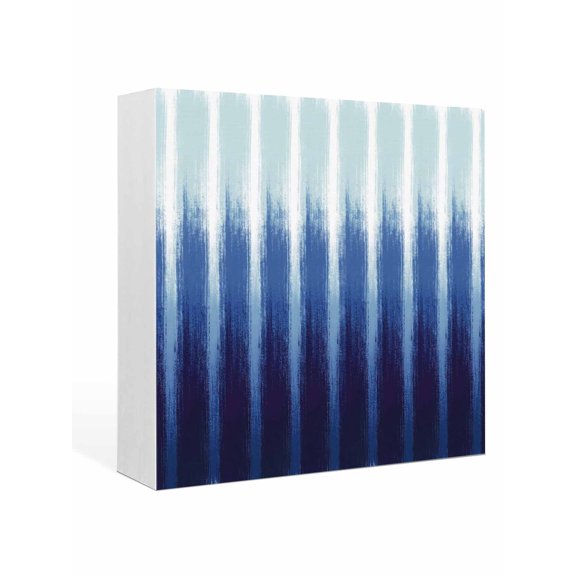 Wood Box Sign Navy Blue Stripes Square Boxes Sgin Desk Decor Decorative Wood Block Plaque Ombre Striped Lines Drips Wooden Signs for Home Tabletop Shelf Wall Office Room Table Decor Gifts 6"x6"