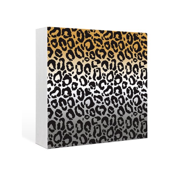 Wood Box Sign Ombre Leopard Square Boxes Sgin Desk Decor Decorative Wood Block Plaque Yellow Grey Gradual Color Wooden Signs for Home Tabletop Shelf Wall Office Room Table Decorations Gifts 6"x6"