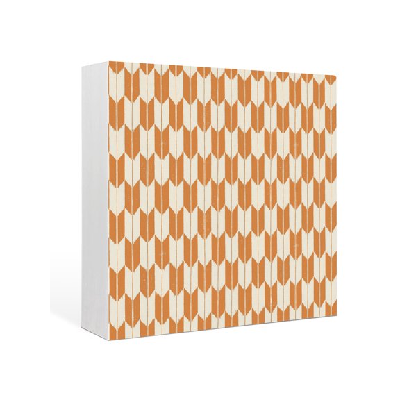Wood Box Sign Orange Arrow Patterns Square Boxes Sgin Desk Decor Decorative Wood Block Plaque Abstract Geometric Lines Wooden Signs for Home Tabletop Shelf Wall Office Room Table Decor Gifts 6"x6"
