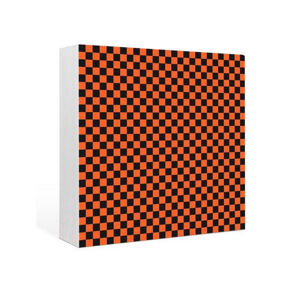 Wood Box Sign Orange Black Chessboard Square Boxes Sgin Desk Decor Decorative Wood Block Plaque Square Blocks Plaid Wooden Signs for Home Tabletop Shelf Wall Office Room Table Decor Gifts 6"x6"