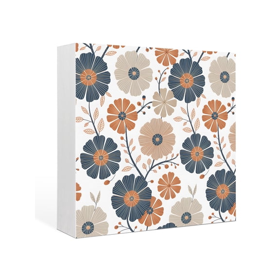 Wood Box Sign Orange Sunflowers Square Boxes Sgin Desk Decor Decorative Wood Block Plaque Wildflower Daisy Branches Wooden Signs for Home Tabletop Shelf Wall Office Room Table Decor Gifts 6"x6"