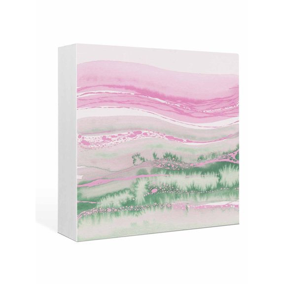 Wood Box Sign Pink Green Marble Square Boxes Sgin Desk Decor Decorative Wood Block Plaque Abstract Fluid Wooden Signs for Home Tabletop Shelf Wall Office Room Table Decorations Gifts 6"x6"