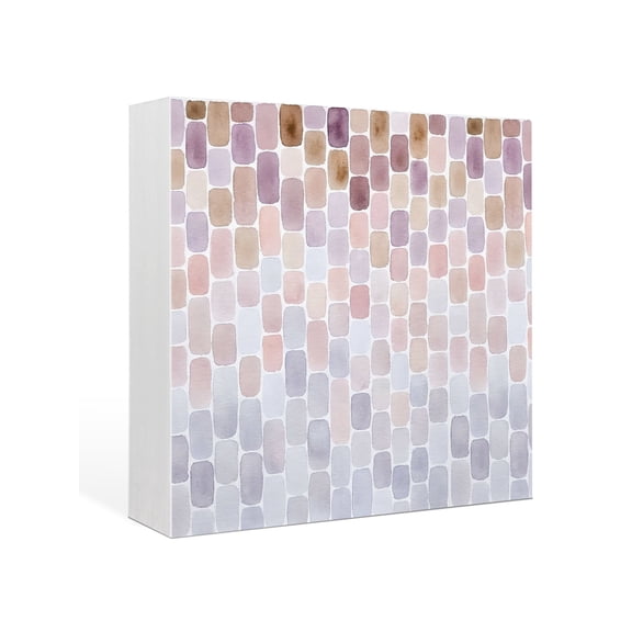Wood Box Sign Pink Mosaic Tiles Square Boxes Sgin Desk Decor Decorative Wood Block Plaque Abstract Gradient Block Wooden Signs for Home Tabletop Shelf Wall Office Room Table Decorations Gifts 6"x6"