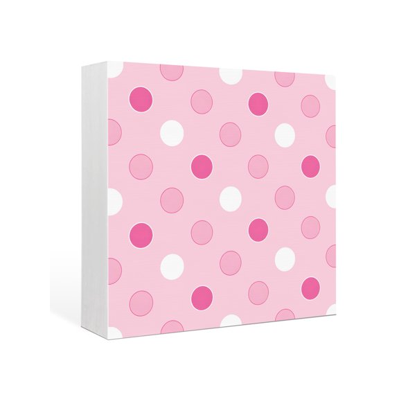 Wood Box Sign Pink Polka Dots Square Boxes Sgin Desk Decor Decorative Wood Block Plaque Funny Circles Spots Wooden Signs for Home Tabletop Shelf Wall Office Room Table Decorations Gifts 6"x6"