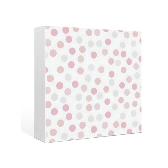 Wood Box Sign Pink Rainbow Polka Dots Square Boxes Sgin Desk Decor Decorative Wood Block Plaque Vibrant Modern Circles Wooden Signs for Home Tabletop Shelf Wall Office Room Table Decor Gifts 6"x6"