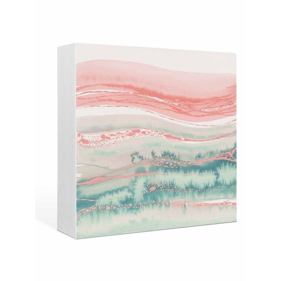 Wood Box Sign Pink Teal Marble Square Boxes Sgin Desk Decor Decorative Wood Block Plaque Abstract Fluid Wooden Signs for Home Tabletop Shelf Wall Office Room Table Decorations Gifts 6"x6"