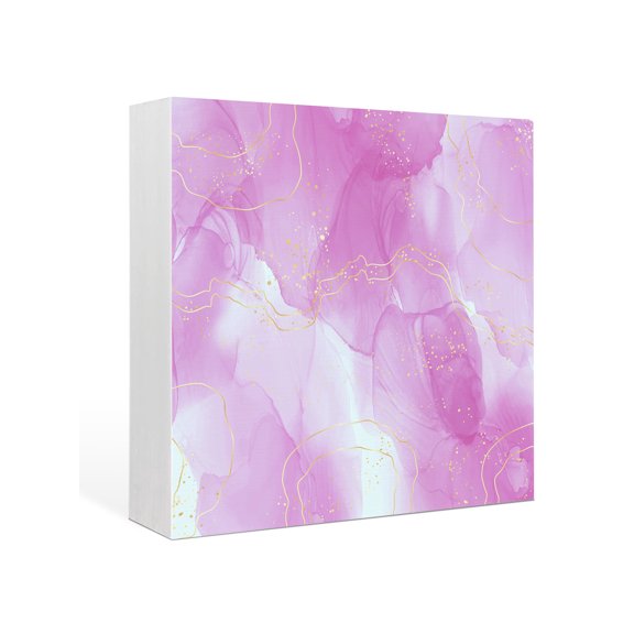 Wood Box Sign Purple Marble Square Boxes Sgin Desk Decor Decorative Wood Block Plaque Abstract Geometric Modern Ombre Wooden Signs for Home Tabletop Shelf Wall Office Room Table Decor Gifts 6"x6"