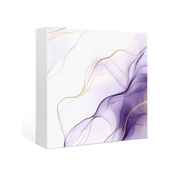 Wood Box Sign Purple Water Ripple Square Boxes Sgin Desk Decor Decorative Wood Block Plaque Marble Modern Art Wooden Signs for Home Tabletop Shelf Wall Office Room Table Decorations Gifts 6"x6"