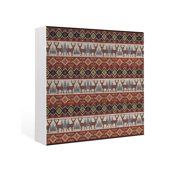 Wood Box Sign Red Deer Pine Tree Square Boxes Sgin Desk Decor Decorative Wood Block Plaque Bohemian Tribal Geometric Wooden Signs for Home Tabletop Shelf Wall Office Room Table Decor Gifts 6"x6"