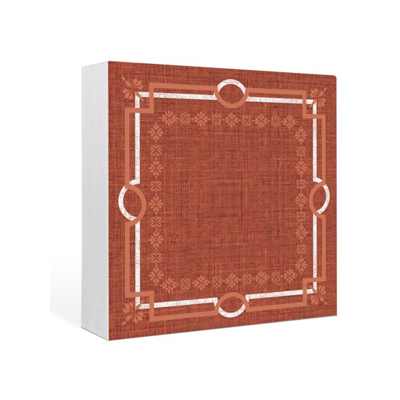 Wood Box Sign Red Linen Border Square Boxes Sgin Desk Decor Decorative Wood Block Plaque Floral Lines Frame Wooden Signs for Home Tabletop Shelf Wall Office Room Table Decorations Gifts 6"x6"