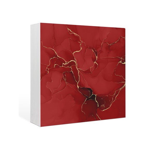 Wood Box Sign Red Marble Square Boxes Sgin Desk Decor Decorative Wood Block Plaque Abstract Art Lines Wooden Signs for Home Tabletop Shelf Wall Office Room Table Decorations Gifts 6"x6"