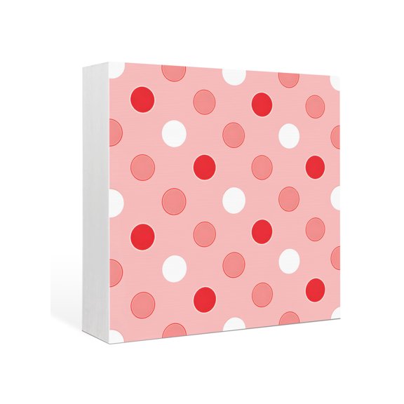 Wood Box Sign Red Polka Dots Square Boxes Sgin Desk Decor Decorative Wood Block Plaque Funny Circles Spots Wooden Signs for Home Tabletop Shelf Wall Office Room Table Decorations Gifts 6"x6"