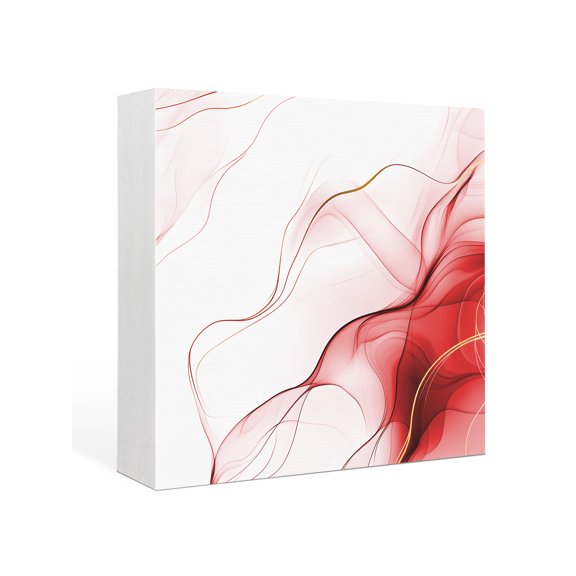 Wood Box Sign Red Water Ripple Square Boxes Sgin Desk Decor Decorative Wood Block Plaque Marble Modern Art Wooden Signs for Home Tabletop Shelf Wall Office Room Table Decorations Gifts 6"x6"